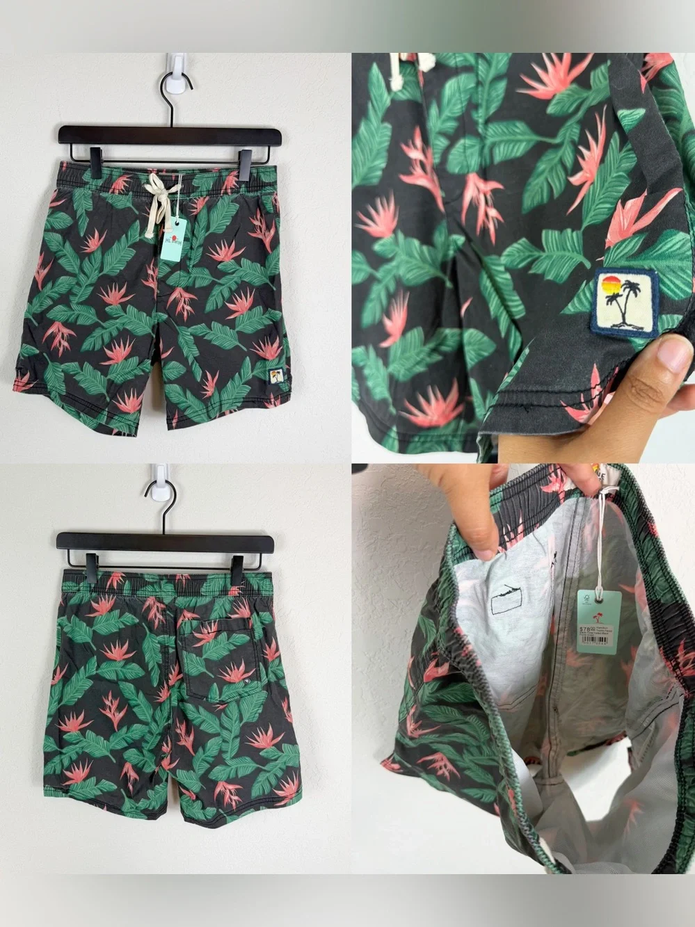 •MARINE LAYER• Hamilton Swim Trunks Faded Black Floral Size Small